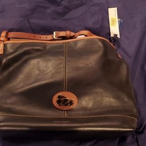 DOONEY & BOURKE LARGE BLACK PURSE WITH TAN TRIM-NWT